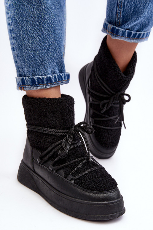 Femenino Botas de nieve con una plataforma de color negro Ahatissa