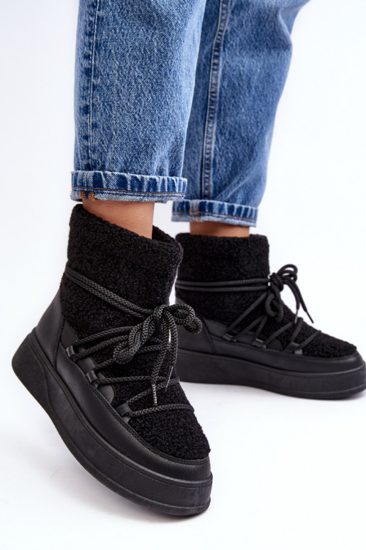 Femenino Botas de nieve con una plataforma de color negro Ahatissa