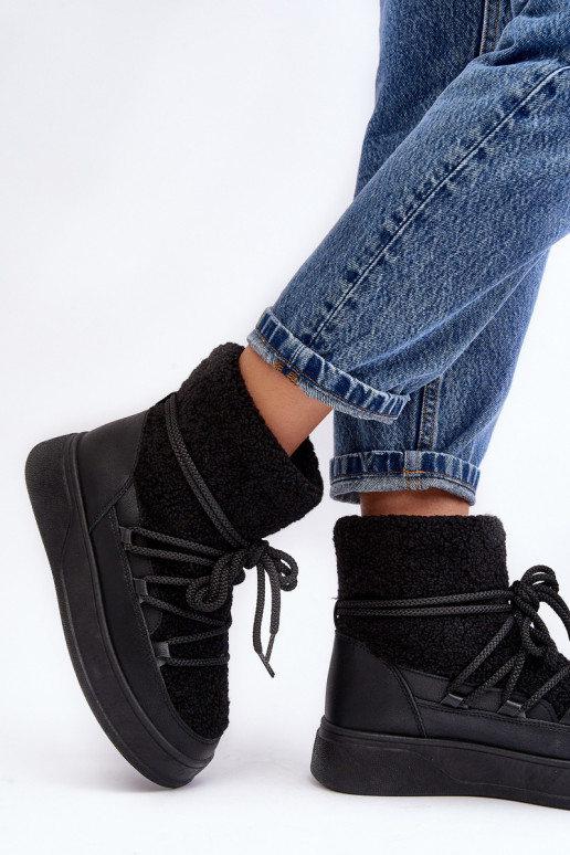 Femenino Botas de nieve con una plataforma de color negro Ahatissa