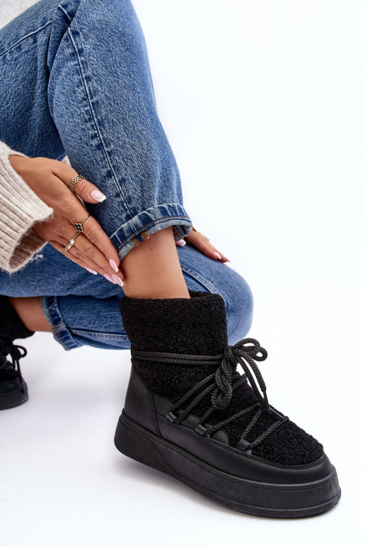 Femenino Botas de nieve con una plataforma de color negro Ahatissa