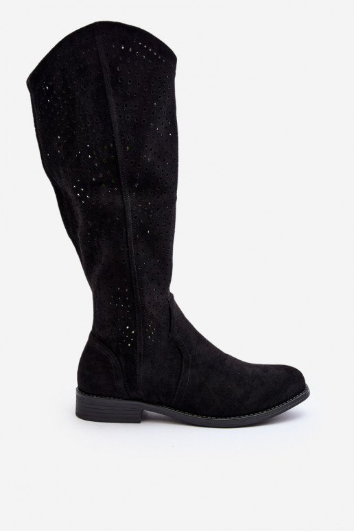 S.Barski HY66-150 con elementos calados botas con tacones anchos de color negro