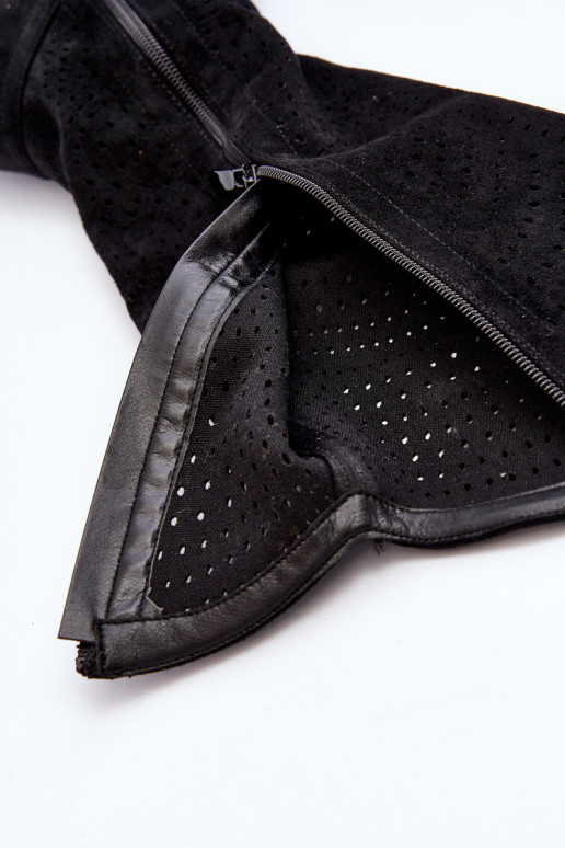 S.Barski HY66-150 con elementos calados botas con tacones anchos de color negro