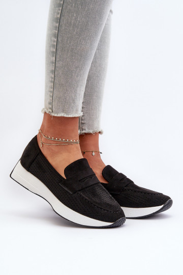 Mocasines de plataforma de mujer de gamuza ecológicaoAe de color negro Inesqua