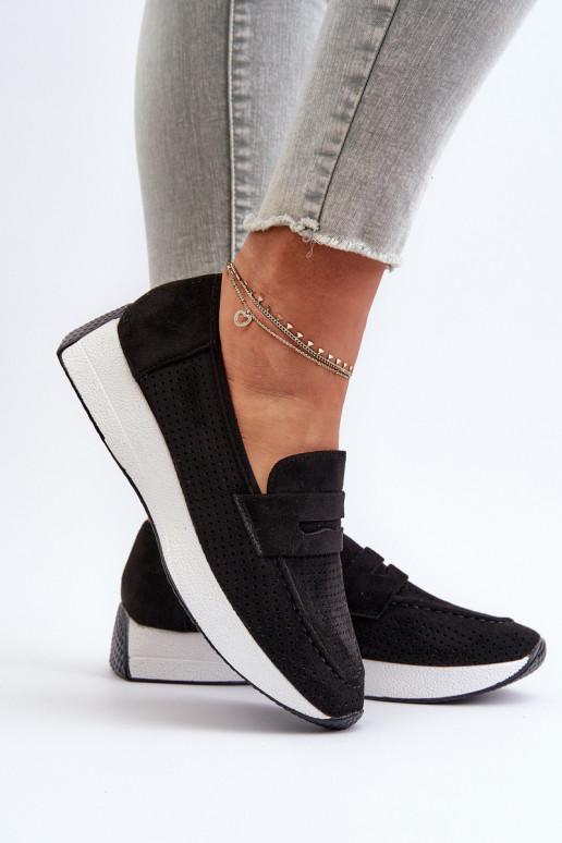 Mocasines de plataforma de mujer de gamuza ecológicaoAe de color negro Inesqua