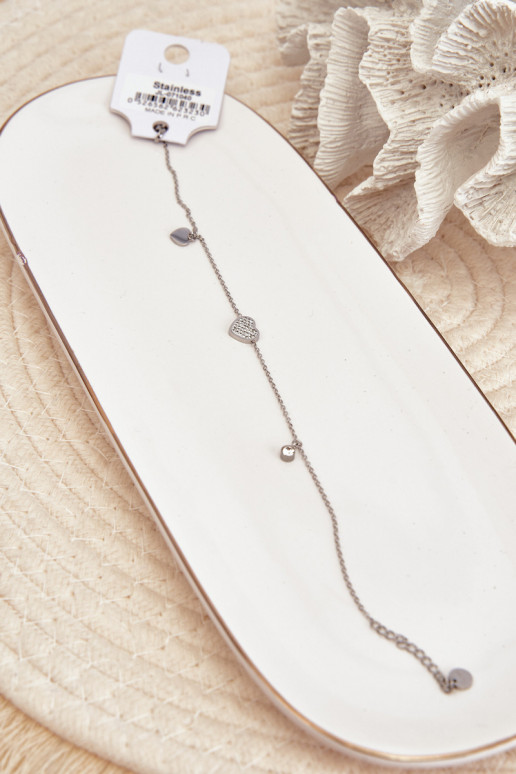 pulsera de pierna Con Corazones color plata