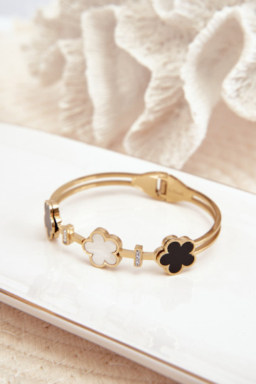 Pulsera de mujer con florecitas de acero inoxidable color oro 2