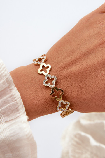 Pulsera de mujer decorada con circonitas cúbicas de acero inoxidable color oro