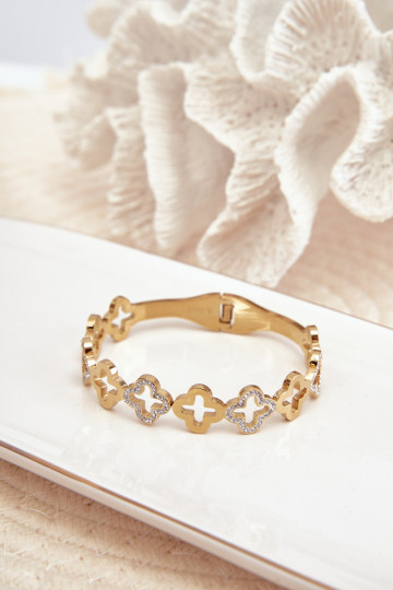 Pulsera de mujer decorada con circonitas cúbicas de acero inoxidable color oro 2