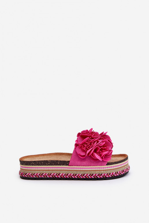 zapatillas de mujer con una plataforma Ozdobione con motivos floraleskami color rosa Nodina