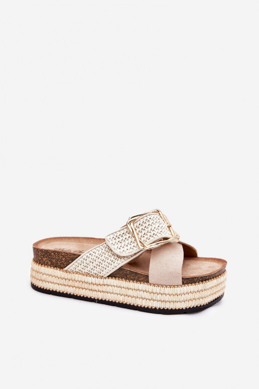 zapatillas de mujer con una plataforma Con Trenza I Złotą con hebillas beige Filazzia