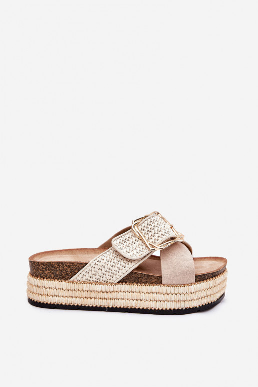 zapatillas de mujer con una plataforma Con Trenza I Złotą con hebillas beige Filazzia