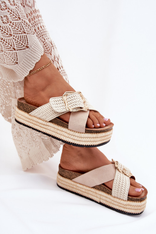 zapatillas de mujer con una plataforma Con Trenza I Złotą con hebillas beige Filazzia