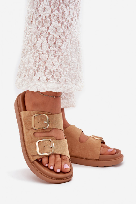 zapatillas de mujer con una plataforma Ze color doradomi con hebillasmi color marrón Verena