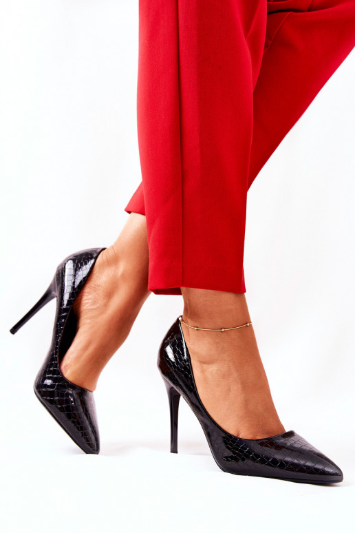 zapatos de tacón alto patrones de serpientes de color negro Tissoria