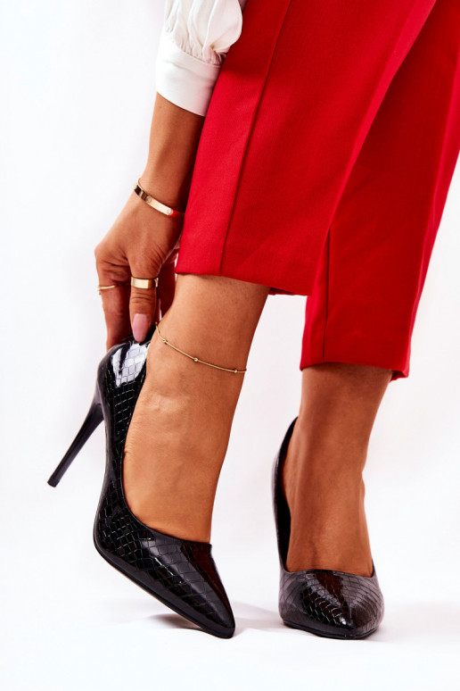 zapatos de tacón alto patrones de serpientes de color negro Tissoria