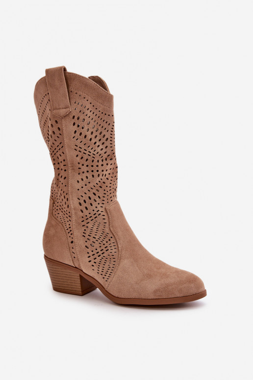 con elementos calados Femenino botas estilo vaquero con tacones color marrón Iceda