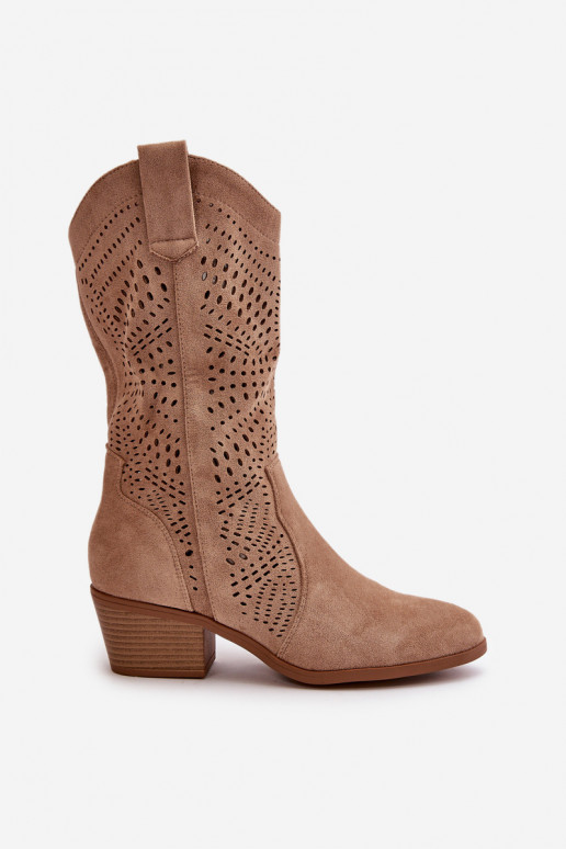 con elementos calados Femenino botas estilo vaquero con tacones color marrón Iceda