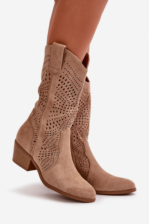 con elementos calados Femenino botas estilo vaquero con tacones color marrón Iceda