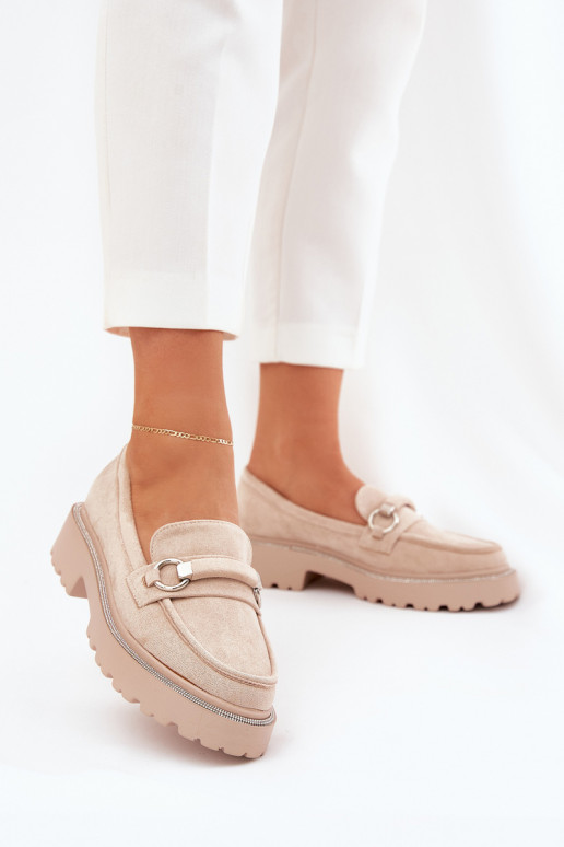 mocasines de mujer Decorado Cyrkoniami beige Patina