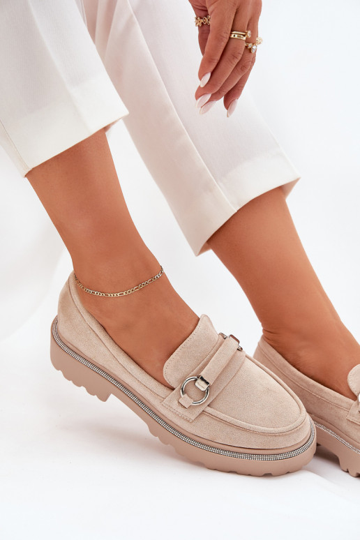 mocasines de mujer Decorado Cyrkoniami beige Patina