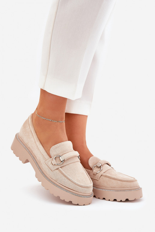 mocasines de mujer Decorado Cyrkoniami beige Patina