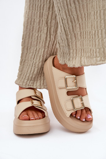 zapatillas de mujer con una plataforma Ze color doradomi con hebillasmi beige Zorila 2