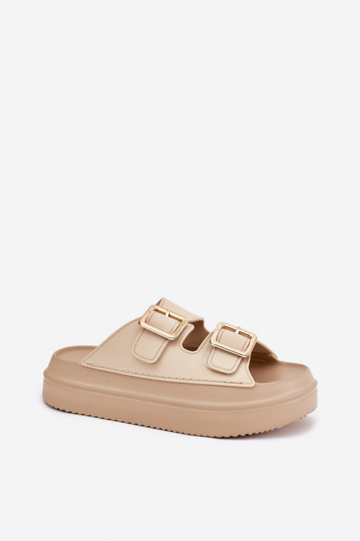 zapatillas de mujer con una plataforma Ze color doradomi con hebillasmi beige Zorila