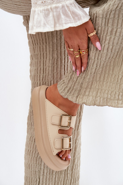 zapatillas de mujer con una plataforma Ze color doradomi con hebillasmi beige Zorila