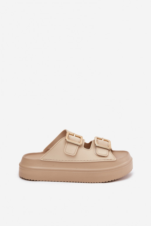zapatillas de mujer con una plataforma Ze color doradomi con hebillasmi beige Zorila