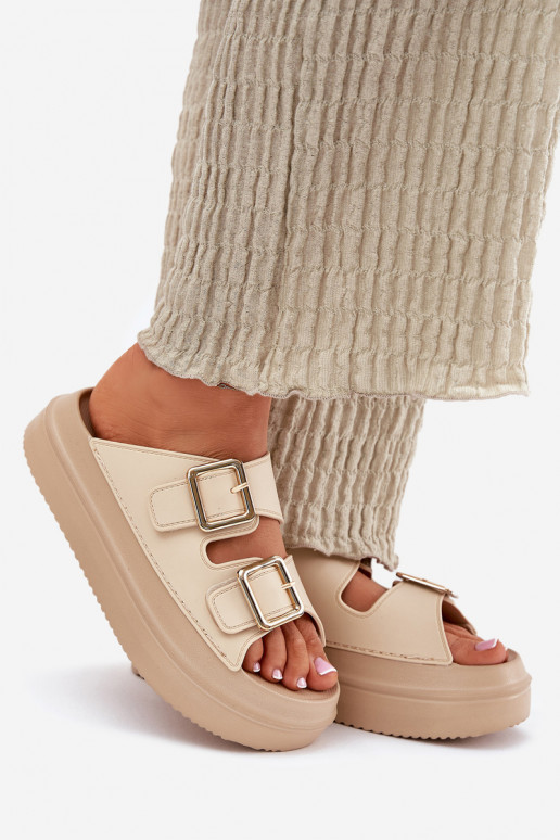 zapatillas de mujer con una plataforma Ze color doradomi con hebillasmi beige Zorila