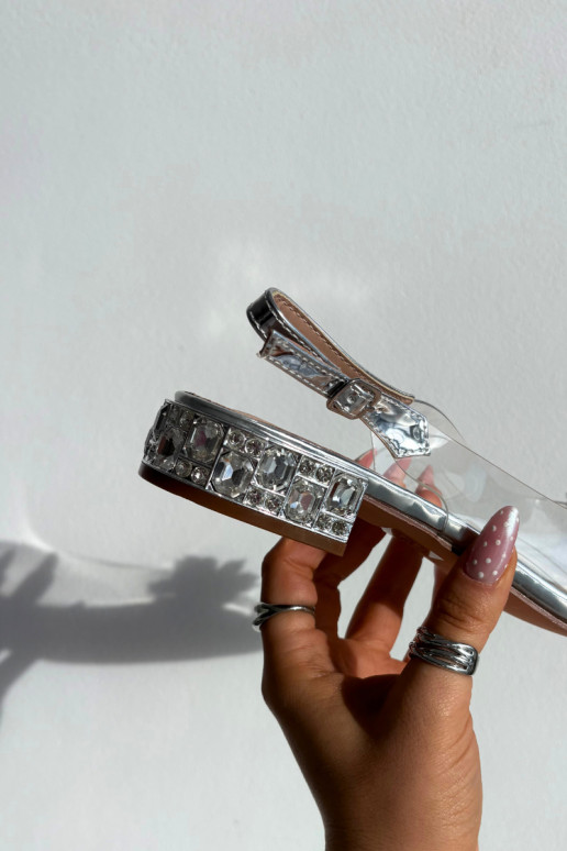 Ver a través de sandalias En un tacón bajo Con decoracionesi Detalami D&A MR52-229 color plata