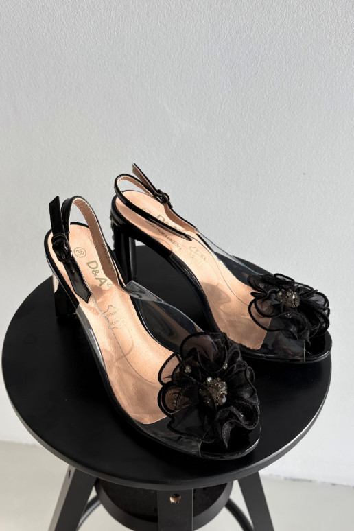 sandalias con tacones con adornos I Kryształkami D&A MR52-236 de color negro