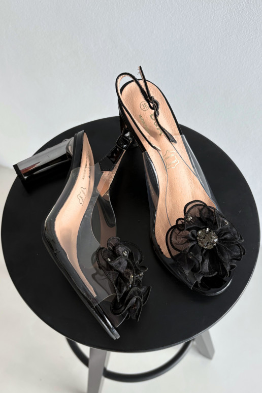 sandalias con tacones con adornos I Kryształkami D&A MR52-236 de color negro