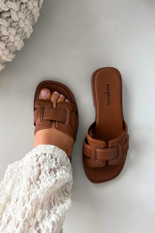 zapatillas de mujer con tacones anchos color marrón Lorania