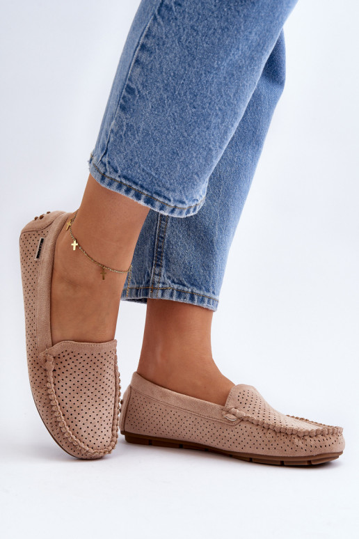Femenino con elementos calados Mocasines beige Rasirna