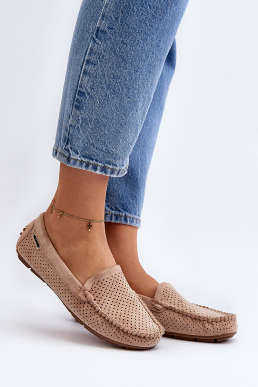 Femenino con elementos calados Mocasines beige Rasirna