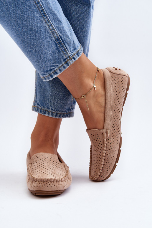 Femenino con elementos calados Mocasines beige Rasirna