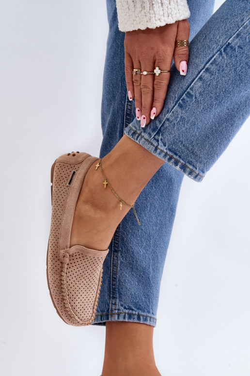 Femenino con elementos calados Mocasines beige Rasirna