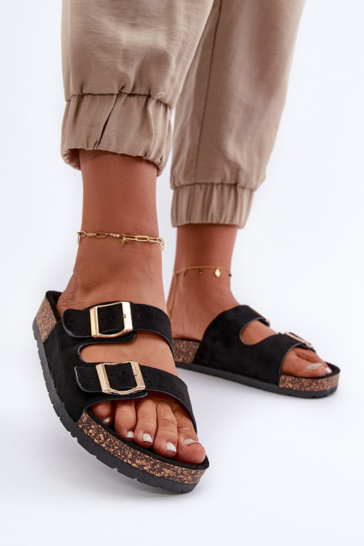 zapatillas de mujer Sobre suela de corcho de color negro Cortina