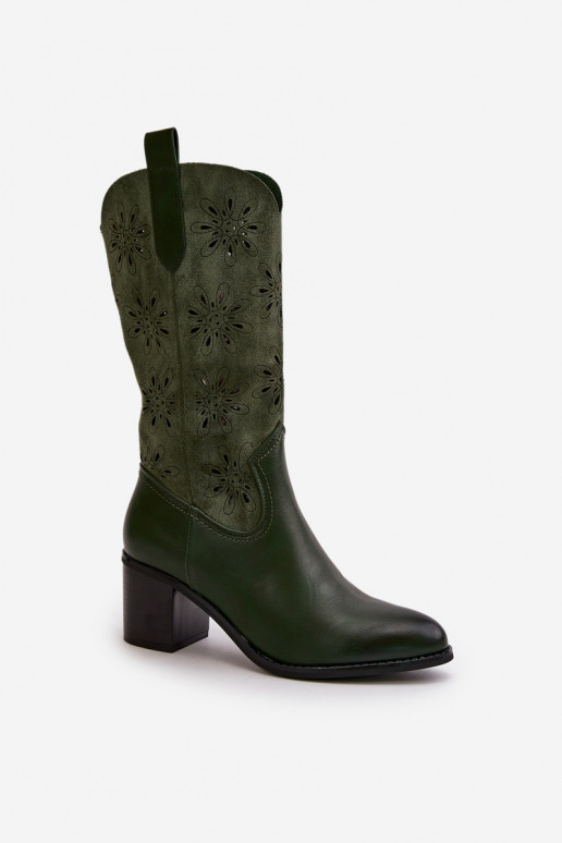 Femenino con elementos calados botas Mitad de la pantorrillade gamuza ecológicau color verde Nevilos