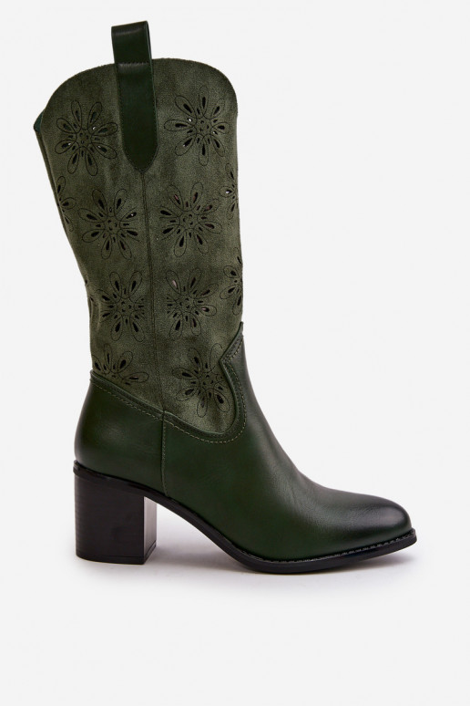 Femenino con elementos calados botas Mitad de la pantorrillade gamuza ecológicau color verde Nevilos