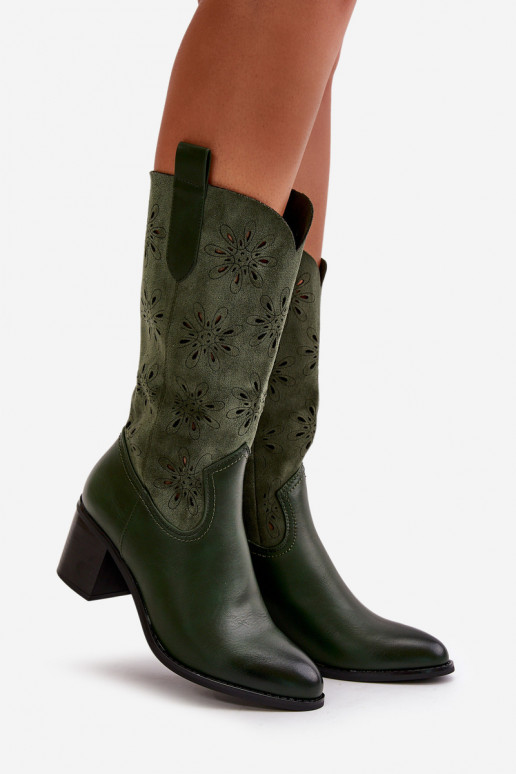 Femenino con elementos calados botas Mitad de la pantorrillade gamuza ecológicau color verde Nevilos