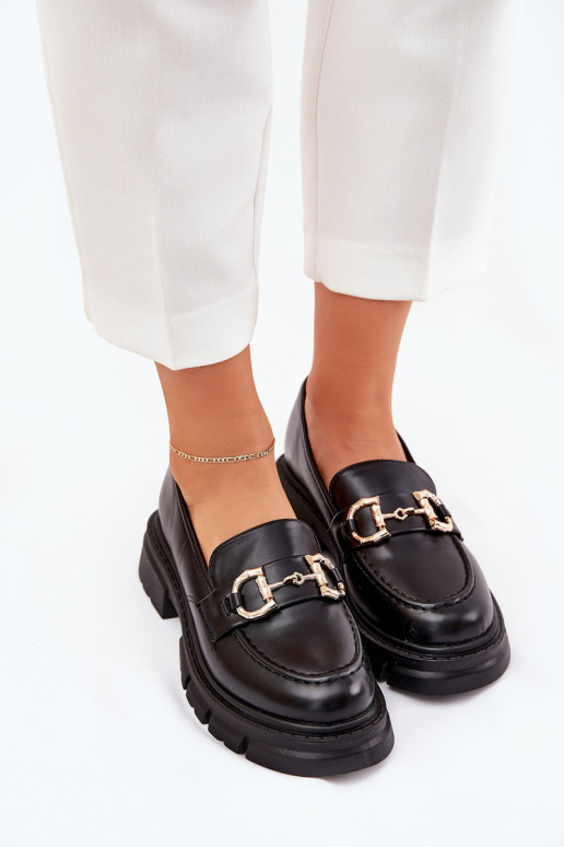 mocasines de mujer Eko Piel Ze color doradom Detalem de color negro Ravalissea