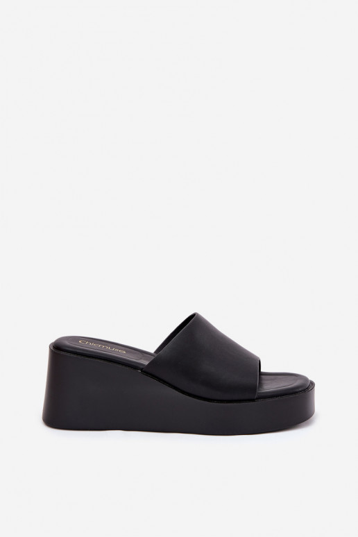 zapatillas de mujer en una cuña Eko Piel de color negro Obenae