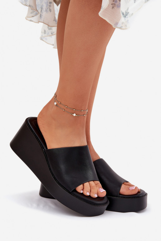 zapatillas de mujer en una cuña Eko Piel de color negro Obenae