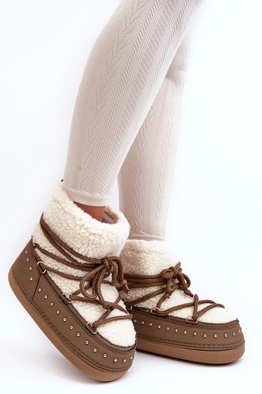 Botas de nieve de mujer con piel de oveja PREND color caqui