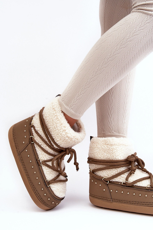 Botas de nieve de mujer con piel de oveja PREND color caqui
