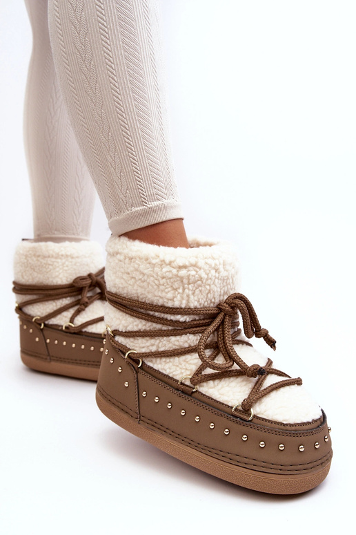 Botas de nieve de mujer con piel de oveja PREND color caqui