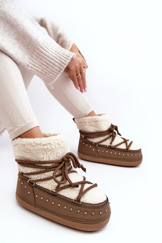 Botas de nieve de mujer con piel de oveja PREND color caqui