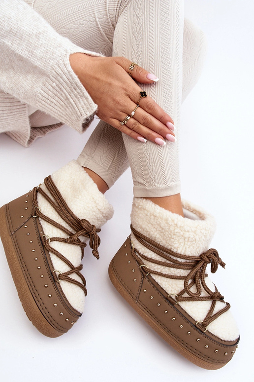 Botas de nieve de mujer con piel de oveja PREND color caqui